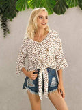 Tied Printed Button Up V-Neck Blouse - Trendsi - Flyclothing LLC