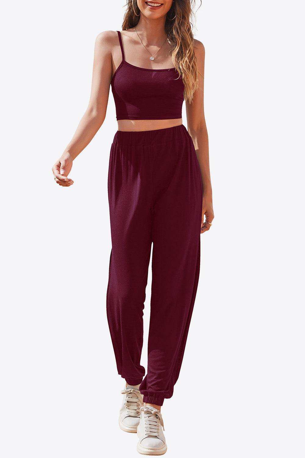 Cropped Cami and Side Split Joggers Set - Trendsi - Flyclothing LLC