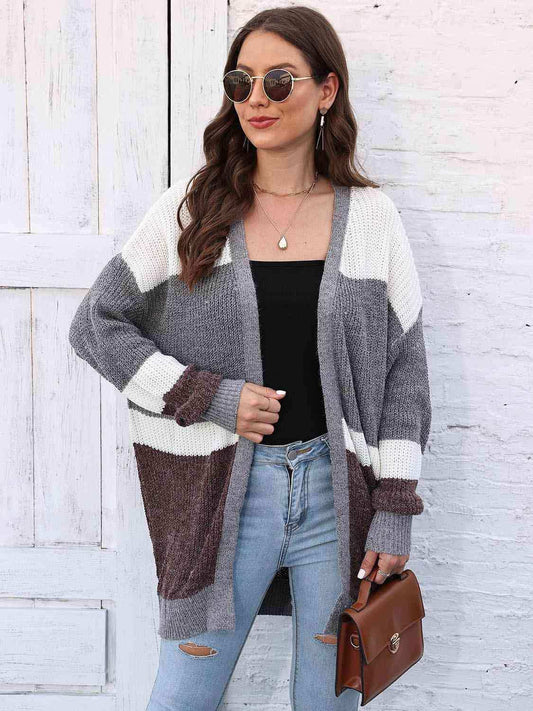 Color Block Open Front Cardigan - Trendsi - Flyclothing LLC