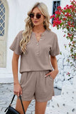 Notched Button Detail Dropped Shoulder Top and Shorts Set - Trendsi - Flyclothing LLC