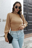 Cropped Round Neck Raglan Sleeve Ribbed Pullover Sweater - Trendsi - Flyclothing LLC