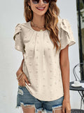 Swiss Dot Round Neck Petal Sleeve Top - Trendsi - Flyclothing LLC