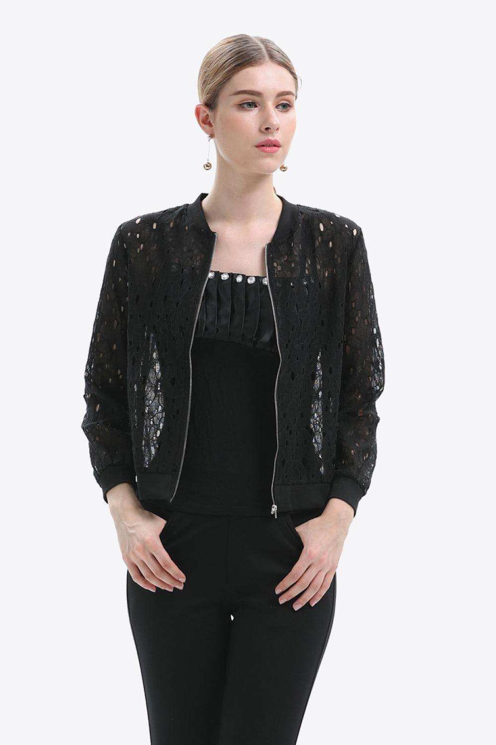 Openwork Zip Up Jacket - Trendsi - Flyclothing LLC