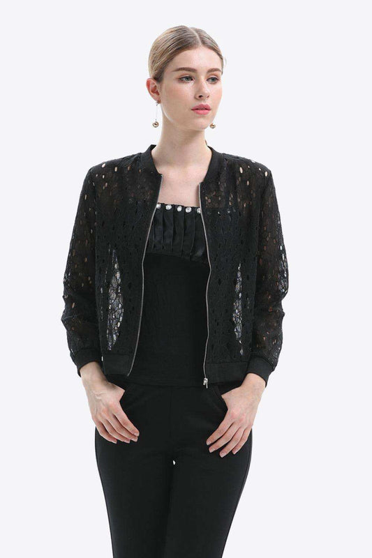 Openwork Zip Up Jacket - Trendsi - Flyclothing LLC