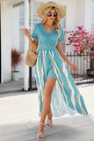 Smocked High-Low Printed Surplice Dress - Trendsi - Flyclothing LLC