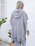 Fringe Trim Buttoned Hooded Poncho - Trendsi - Flyclothing LLC