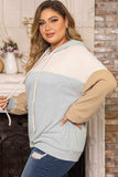 Plus Size Color Block Drawstring Long Sleeve Hoodie - Trendsi - Flyclothing LLC