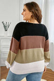 Plus Size Color Block Round Neck Sweater - Trendsi - Flyclothing LLC