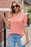 V-Neck Smocked Short Sleeve T-Shirt - Trendsi - Flyclothing LLC