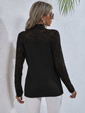 Tie Neck Spliced Lace Long Sleeve Top - Trendsi - Flyclothing LLC