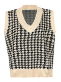 Houndstooth V-Neck Sweater Vet - Trendsi - Flyclothing LLC