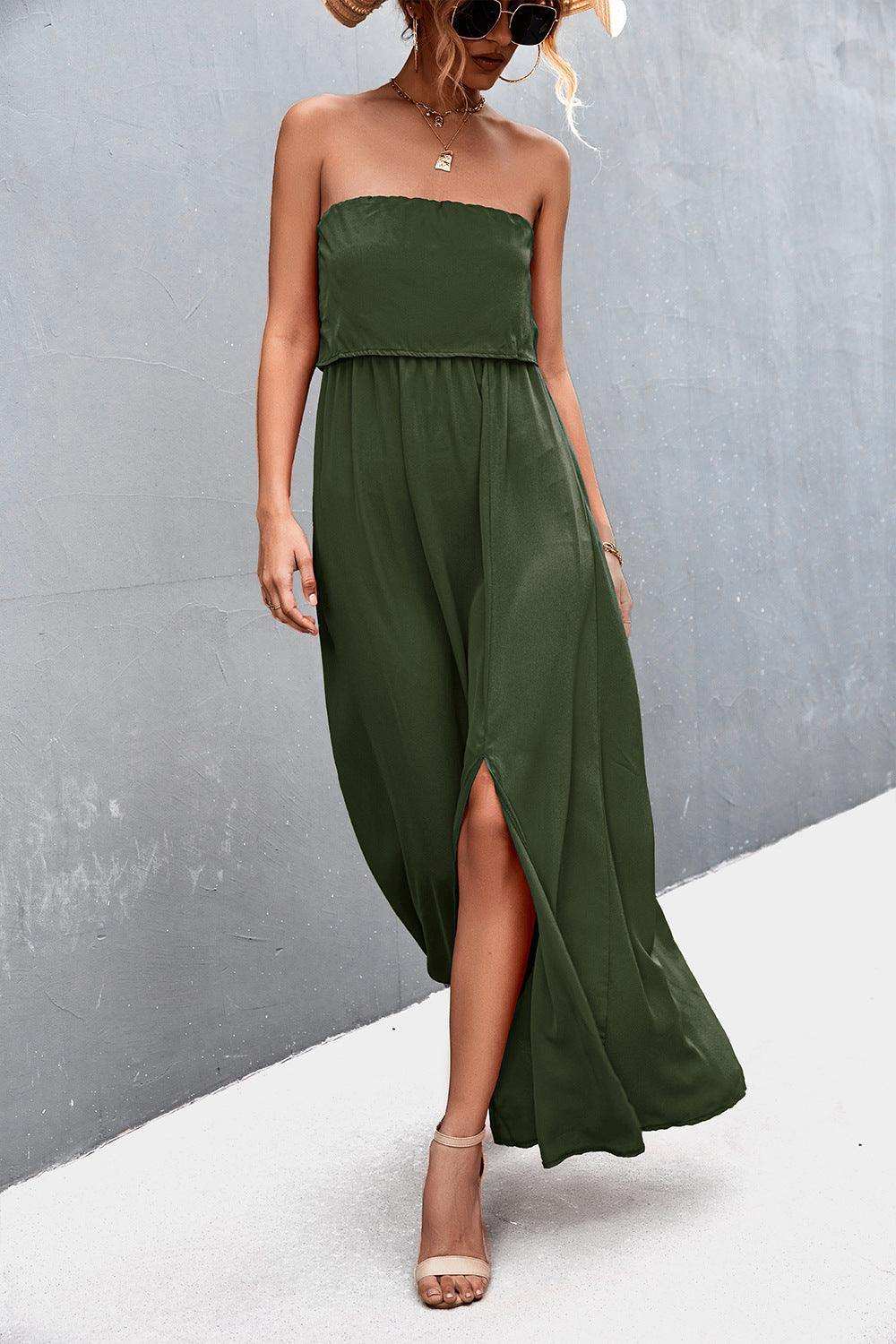 Strapless Split Maxi Dress - Trendsi - Flyclothing LLC