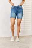 Judy Blue Full Size Tummy Control Double Button Bermuda Denim Shorts - Trendsi - Flyclothing LLC