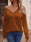 V-Neck Long Sleeve Top - Trendsi - Flyclothing LLC