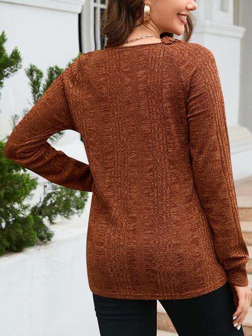 Texture Round Neck Long Sleeve Knit Top - Trendsi - Flyclothing LLC
