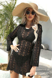 Openwork Scalloped Trim Long Sleeve Cover-Up Dress - Trendsi - Flyclothing LLC