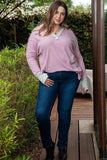 Plus Size Exposed Seam Johnny Collar Long Sleeve T-Shirt - Trendsi - Flyclothing LLC
