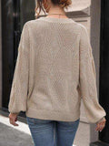 Eyelet Round Neck Long Sleeve Knit Top - Trendsi - Flyclothing LLC