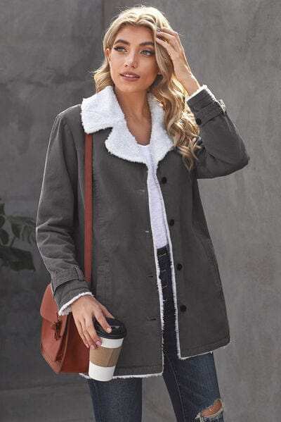 Pocketed Button Up Collared Neck Coat - Trendsi - Flyclothing LLC
