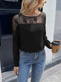 Lace Long Sleeve Round Neck Tee - Trendsi - Flyclothing LLC