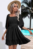 Square Neck Tie Back Ruffle Hem Dress - Trendsi - Flyclothing LLC