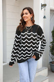 Wave Pattern Round Neck Long Sleeve Sweater - Trendsi - Flyclothing LLC