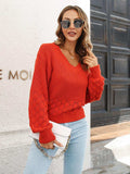 V-Neck Long Sleeve Sweater - Trendsi - Flyclothing LLC