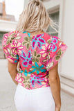 Floral Print Round Neck Flutter Sleeve Blouse - Trendsi - Flyclothing LLC