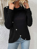 Decorative Button Turtleneck Long Sleeve T-Shirt - Trendsi - Flyclothing LLC