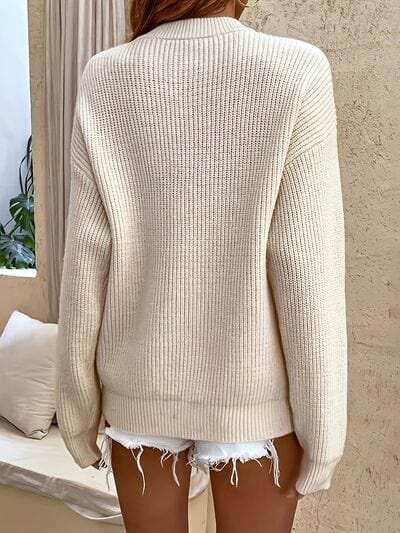 Half Button Dropped Shoulder Sweater - Trendsi - Flyclothing LLC