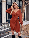 Asymmetrical Surplice Puff Sleeve Mini Dress - Trendsi - Flyclothing LLC