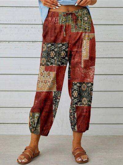Printed Tied Cropped Pants - Trendsi - Flyclothing LLC