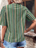 Printed V-Neck Button-Up Short Sleeve Top - Trendsi - Flyclothing LLC