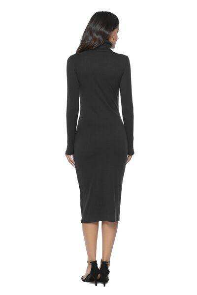Ribbed Turtleneck Long Sleeve Dress - Trendsi - Flyclothing LLC