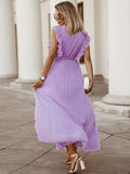 Tied Surplice Cap Sleeve Pleated Dress - Trendsi - Flyclothing LLC
