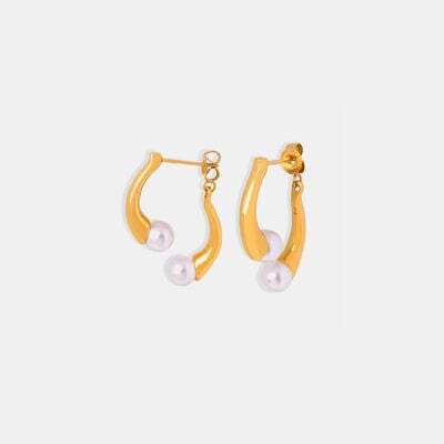 Synthetic Pearl Asymmetrical Titanium Steel Earrings - Trendsi - Flyclothing LLC