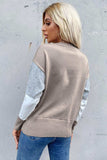 Color Block Ribbed Trim Round Neck Knit Pullover - Trendsi - Flyclothing LLC