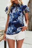 Printed Ruffled Mock Neck Blouse - Trendsi - Flyclothing LLC