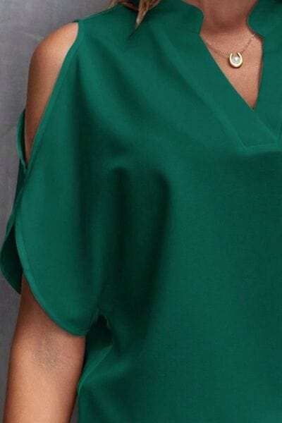 Notched Cold Shoulder Blouse - Trendsi - Flyclothing LLC