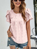 Swiss Dot Round Neck Petal Sleeve Top - Trendsi - Flyclothing LLC