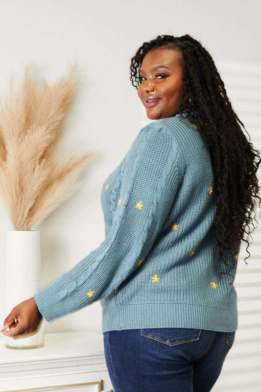 HEYSON Full Size Floral Embroidered Cable Cardigan - Trendsi - Flyclothing LLC