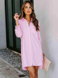Button Up Collared Neck Long Sleeve Shirt Dress - Trendsi - Flyclothing LLC