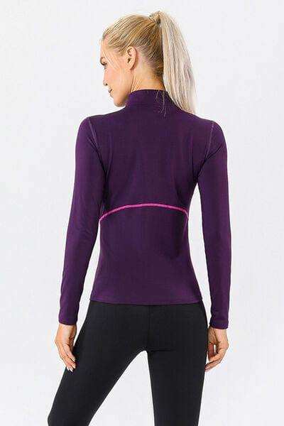 Mock Neck Quarter Zip Active T-Shirt - Trendsi - Flyclothing LLC