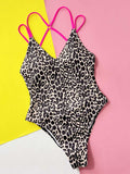 Leopard Plunge Spaghetti Strap One-Piece Swimwear - Trendsi - Flyclothing LLC