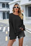 Round Neck Dropped Shoulder Slit Sweater - Trendsi - Flyclothing LLC