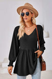 V-Neck Lantern Sleeve Blouse - Trendsi - Flyclothing LLC