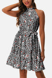 Printed Tie Waist Frill Trim Dress - Trendsi - Flyclothing LLC