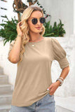 Round Neck Lantern Sleeve Blouse - Trendsi - Flyclothing LLC