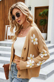 Floral Ribbed Trim Drop Shoulder Cardigan - Trendsi - Flyclothing LLC