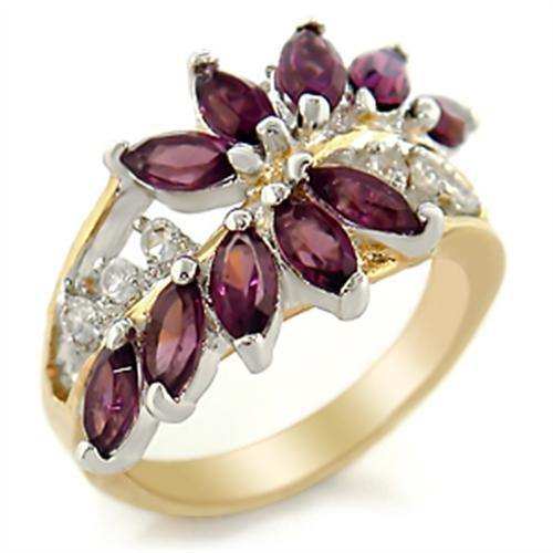 Alamode Gold+Rhodium Brass Ring with Top Grade Crystal in Amethyst - Alamode - Flyclothing LLC